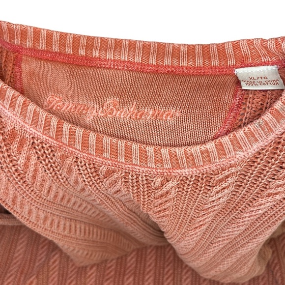 Tommy Bahama Cable Knit Sweater Men’s XL Unisex Oversized Orange Peach Fall 90s - Picture 4 of 5